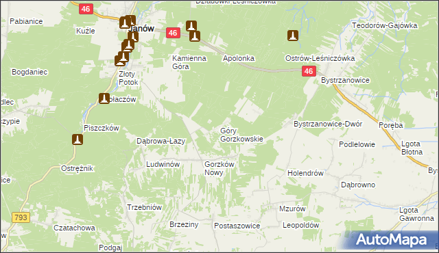 mapa Góry Gorzkowskie, Góry Gorzkowskie na mapie Targeo