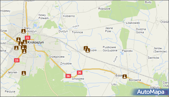 mapa Gorzupia gmina Krotoszyn, Gorzupia gmina Krotoszyn na mapie Targeo