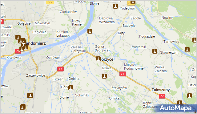mapa Gorzyce powiat tarnobrzeski, Gorzyce powiat tarnobrzeski na mapie Targeo