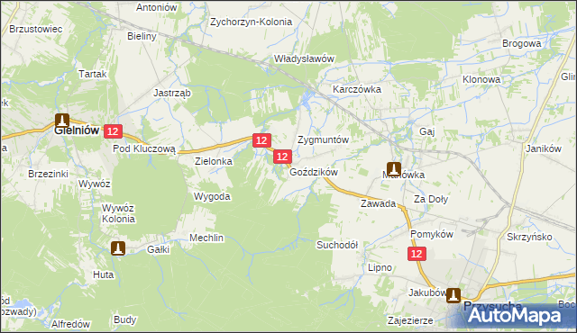 mapa Goździków gmina Gielniów, Goździków gmina Gielniów na mapie Targeo