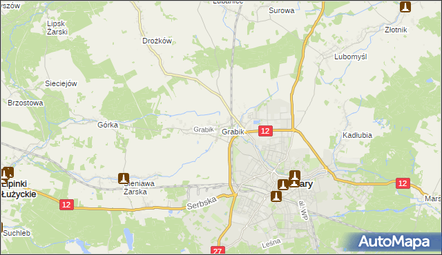 mapa Grabik gmina Żary, Grabik gmina Żary na mapie Targeo