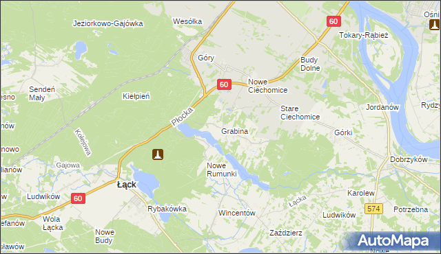 mapa Grabina gmina Łąck, Grabina gmina Łąck na mapie Targeo