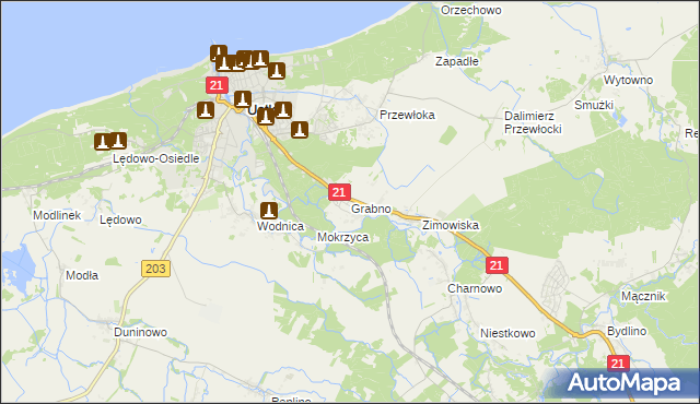 mapa Grabno gmina Ustka, Grabno gmina Ustka na mapie Targeo