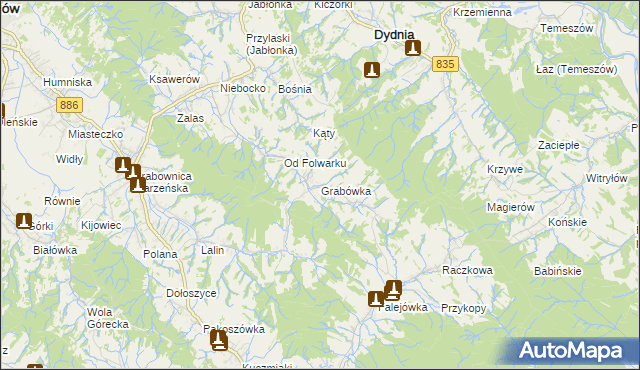 mapa Grabówka gmina Dydnia, Grabówka gmina Dydnia na mapie Targeo