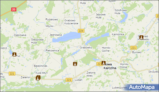 mapa Grabówko gmina Nowa Karczma, Grabówko gmina Nowa Karczma na mapie Targeo