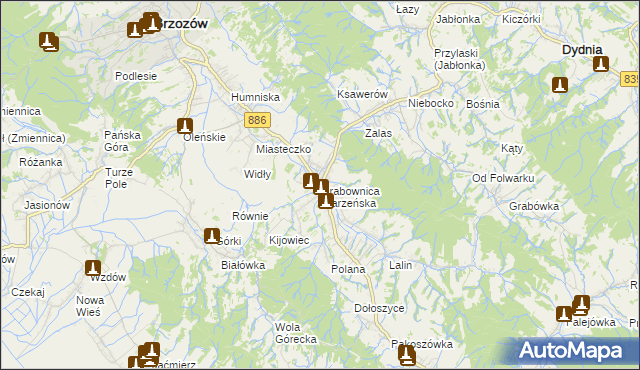 mapa Grabownica Starzeńska, Grabownica Starzeńska na mapie Targeo