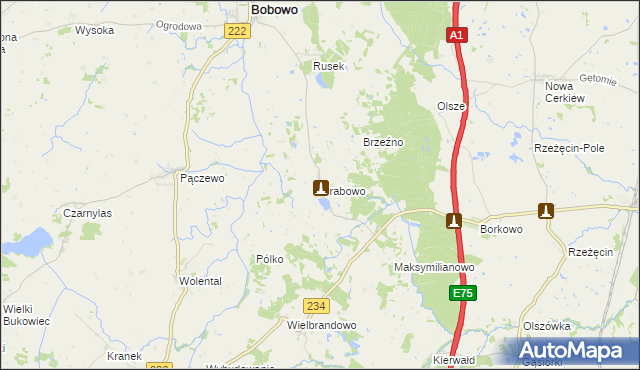 mapa Grabowo gmina Bobowo, Grabowo gmina Bobowo na mapie Targeo