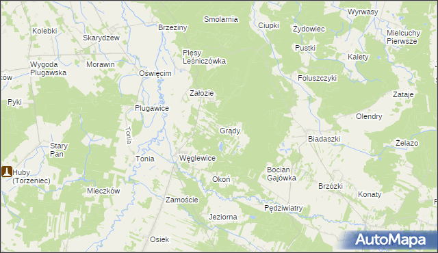 mapa Grądy gmina Galewice, Grądy gmina Galewice na mapie Targeo