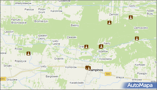 mapa Granica gmina Kampinos, Granica gmina Kampinos na mapie Targeo