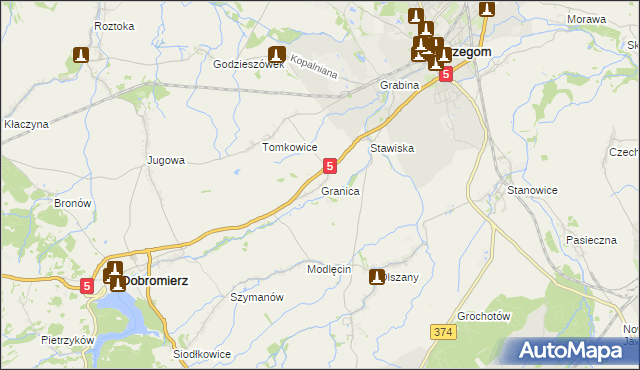 mapa Granica gmina Strzegom, Granica gmina Strzegom na mapie Targeo