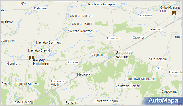 mapa Grędzice gmina Szulborze Wielkie, Grędzice gmina Szulborze Wielkie na mapie Targeo