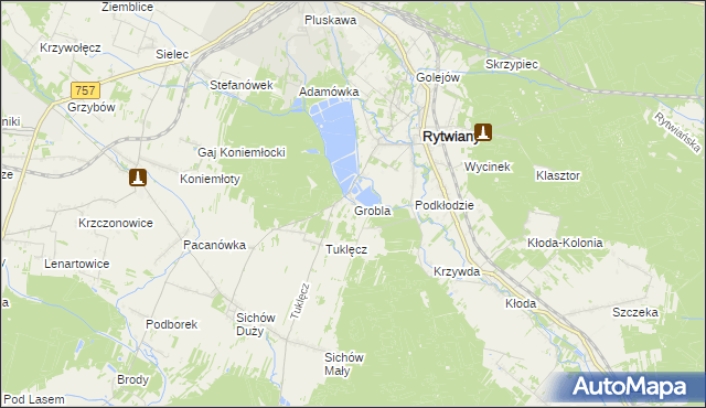 mapa Grobla gmina Rytwiany, Grobla gmina Rytwiany na mapie Targeo