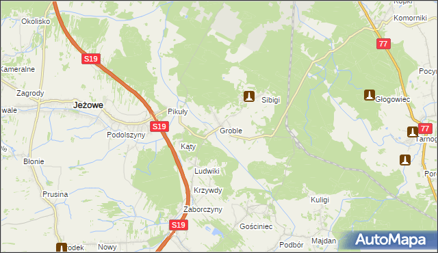 mapa Groble gmina Jeżowe, Groble gmina Jeżowe na mapie Targeo
