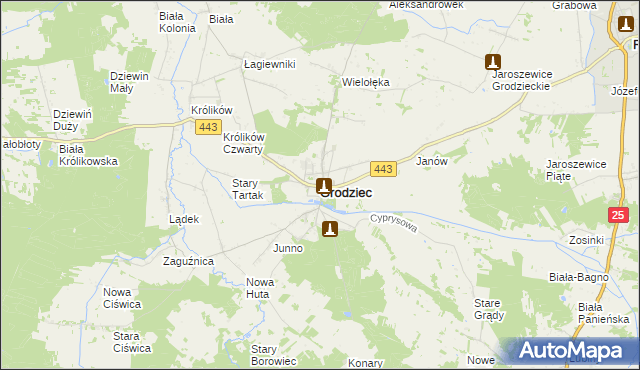 mapa Grodziec powiat koniński, Grodziec powiat koniński na mapie Targeo