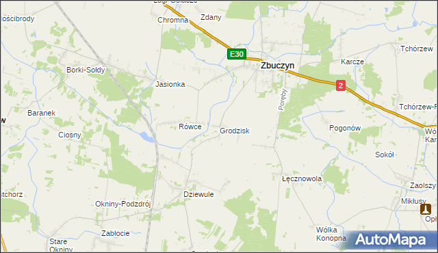 mapa Grodzisk gmina Zbuczyn, Grodzisk gmina Zbuczyn na mapie Targeo