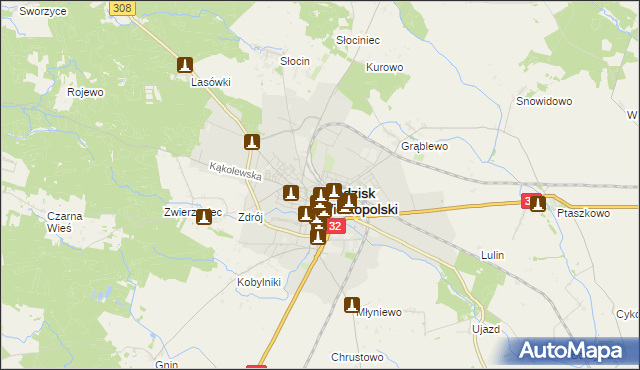 mapa Grodzisk Wielkopolski, Grodzisk Wielkopolski na mapie Targeo