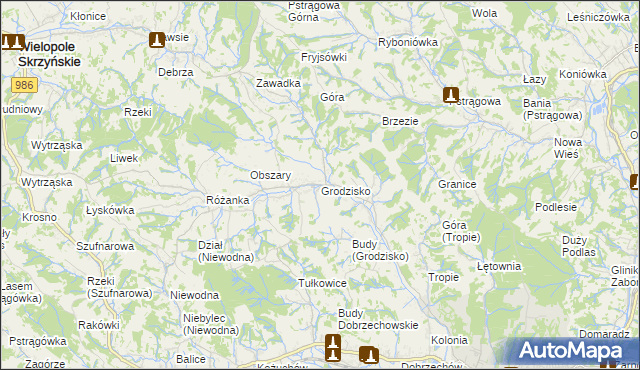 mapa Grodzisko gmina Strzyżów, Grodzisko gmina Strzyżów na mapie Targeo