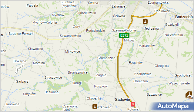 mapa Gromadzice gmina Bodzechów, Gromadzice gmina Bodzechów na mapie Targeo
