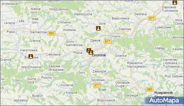 mapa Gromnik powiat tarnowski, Gromnik powiat tarnowski na mapie Targeo