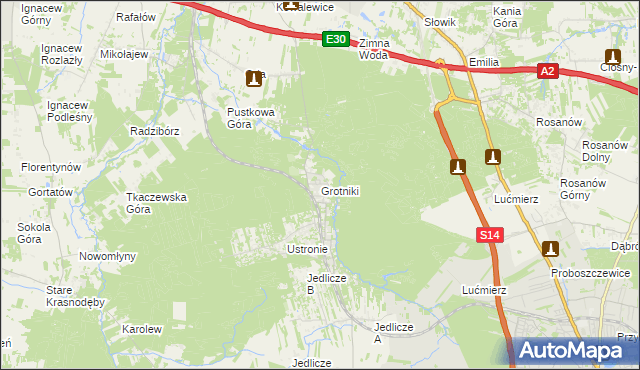 mapa Grotniki gmina Zgierz, Grotniki gmina Zgierz na mapie Targeo