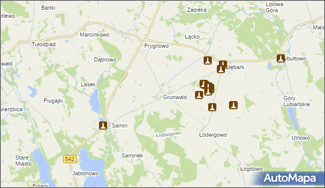 mapa Grunwald powiat ostródzki, Grunwald powiat ostródzki na mapie Targeo