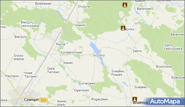 mapa Grzybno gmina Brodnica, Grzybno gmina Brodnica na mapie Targeo