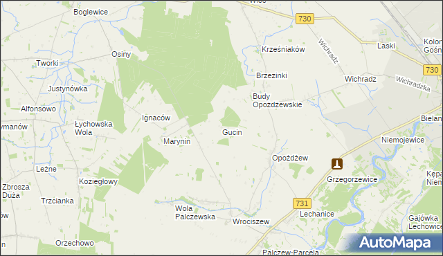 mapa Gucin gmina Warka, Gucin gmina Warka na mapie Targeo