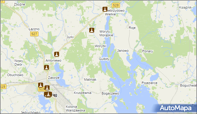 mapa Gulbity gmina Morąg, Gulbity gmina Morąg na mapie Targeo