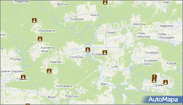 mapa Gustawów gmina Stąporków, Gustawów gmina Stąporków na mapie Targeo