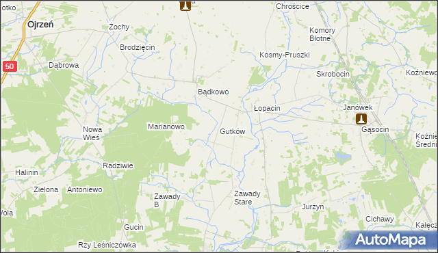 mapa Gutków gmina Sońsk, Gutków gmina Sońsk na mapie Targeo