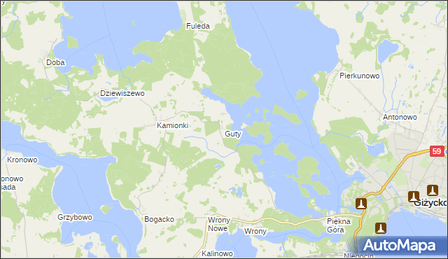 mapa Guty gmina Giżycko, Guty gmina Giżycko na mapie Targeo