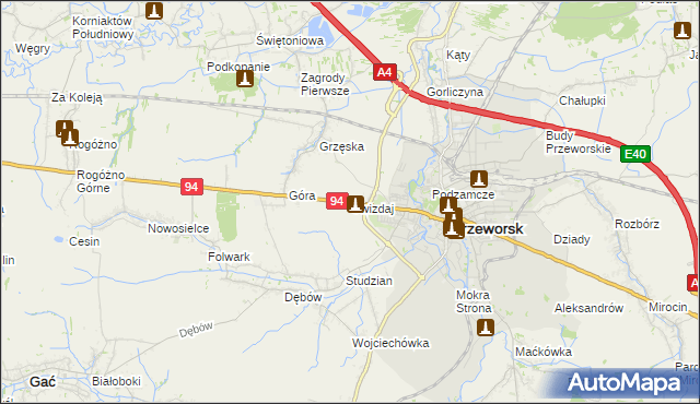 mapa Gwizdaj, Gwizdaj na mapie Targeo