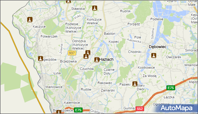 mapa Hażlach, Hażlach na mapie Targeo