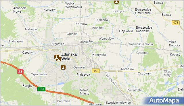 mapa Henryków gmina Zduńska Wola, Henryków gmina Zduńska Wola na mapie Targeo