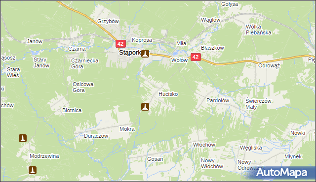 mapa Hucisko gmina Stąporków, Hucisko gmina Stąporków na mapie Targeo