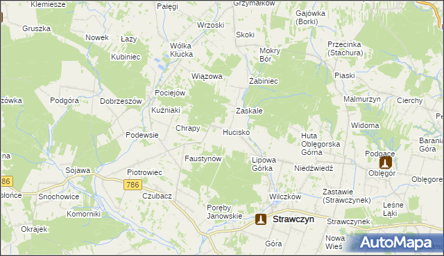 mapa Hucisko gmina Strawczyn, Hucisko gmina Strawczyn na mapie Targeo