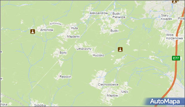 mapa Hucisko gmina Szydłowiec, Hucisko gmina Szydłowiec na mapie Targeo