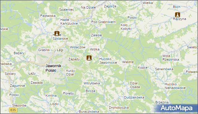 mapa Hucisko Jawornickie, Hucisko Jawornickie na mapie Targeo