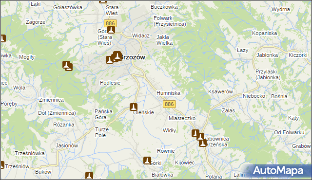 mapa Humniska, Humniska na mapie Targeo