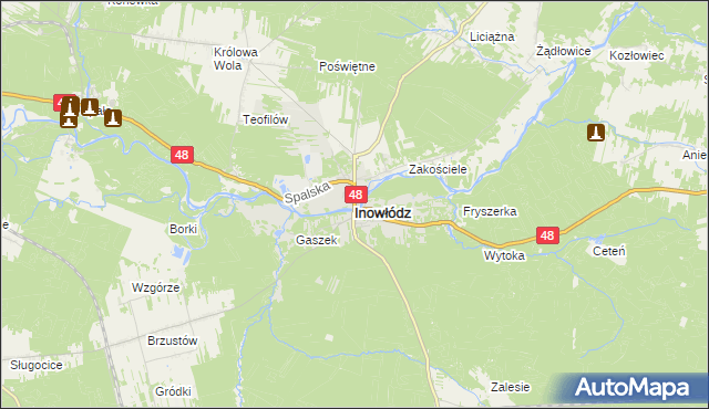 mapa Inowłódz, Inowłódz na mapie Targeo