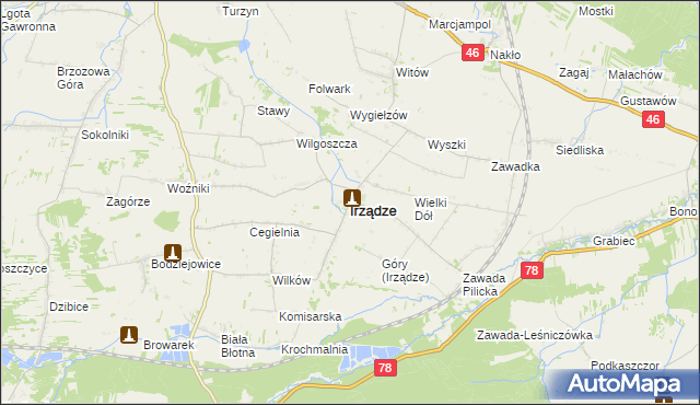 mapa Irządze powiat zawierciański, Irządze powiat zawierciański na mapie Targeo