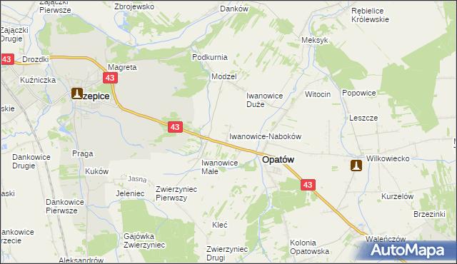 mapa Iwanowice-Naboków, Iwanowice-Naboków na mapie Targeo