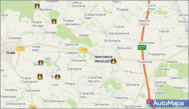 mapa Iwanowice Włościańskie, Iwanowice Włościańskie na mapie Targeo