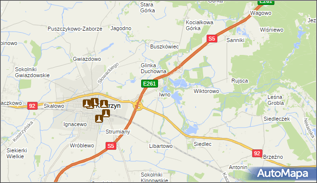 mapa Iwno gmina Kostrzyn, Iwno gmina Kostrzyn na mapie Targeo