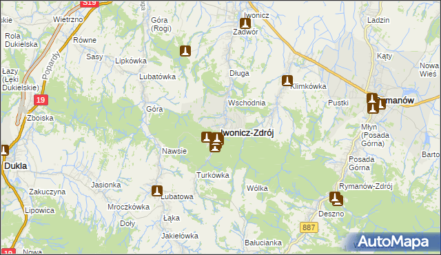 mapa Iwonicz-Zdrój, Iwonicz-Zdrój na mapie Targeo