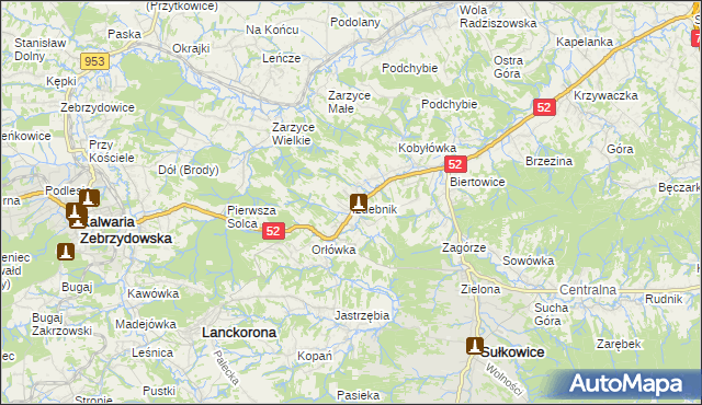 mapa Izdebnik gmina Lanckorona, Izdebnik gmina Lanckorona na mapie Targeo