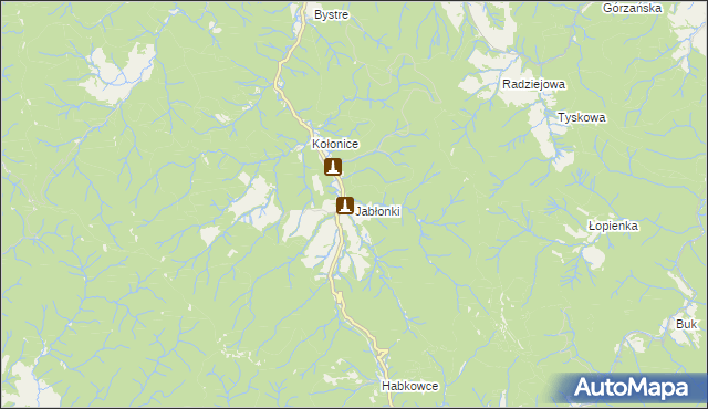 mapa Jabłonki gmina Baligród, Jabłonki gmina Baligród na mapie Targeo