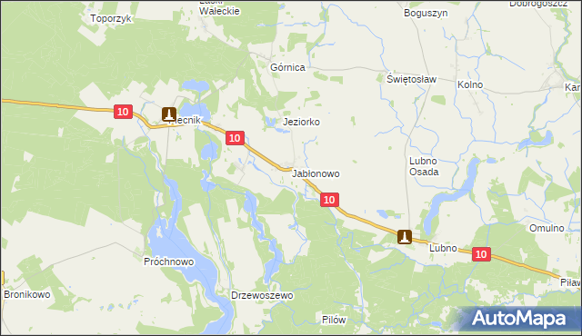 mapa Jabłonowo gmina Mirosławiec, Jabłonowo gmina Mirosławiec na mapie Targeo