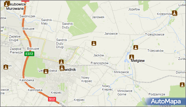 mapa Jacków gmina Mełgiew, Jacków gmina Mełgiew na mapie Targeo