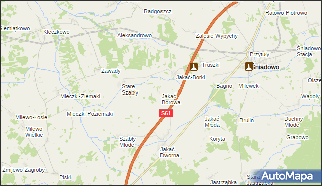 mapa Jakać Borowa, Jakać Borowa na mapie Targeo